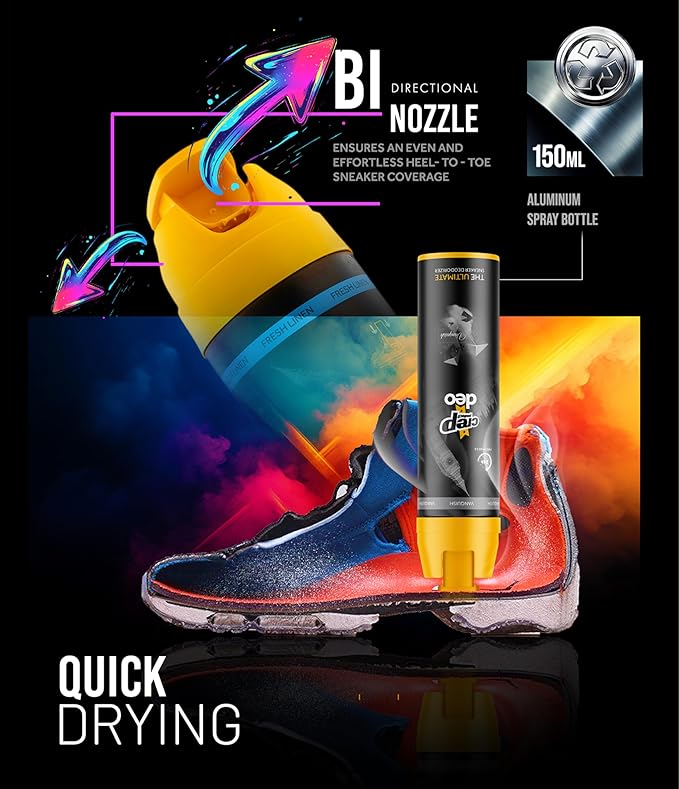 Crep Protect Shoe Deodorizer Spray - Foot & Shoe Odor Eliminator for Smelly Shoes, Sneakers, Boots, Suede & Nubuck - 24-Hour Freshness, Refreshing Scent (Fresh Linen, 5.07oz)