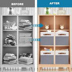 6 Pack Fabric Storage Baskets for Shelves, Closet Storage Bins for Shelves, Fabric Baskets for Organizing with Handles for Home and Office (White with Grey,15"L*10.2"W*9"H)