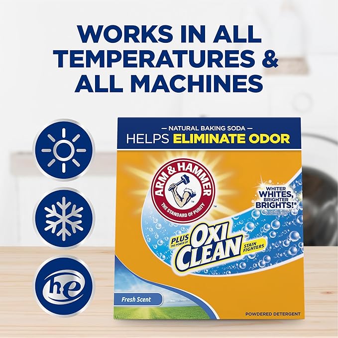 Arm & Hammer Plus OxiClean Powder Laundry Detergent, Fresh Scent, 45 Loads, 3.48 Pound (Pack of 1) - Package May Vary