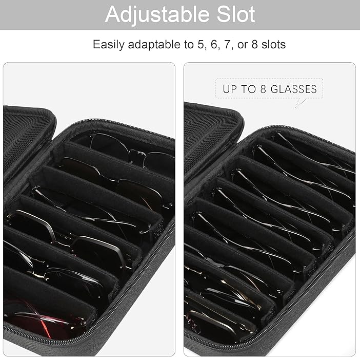 Bukere Travel Sunglasses Organizer Case Adjustable Slot For Multiple Eyeglasses Hard-shell Portable Storage Box for Men Women