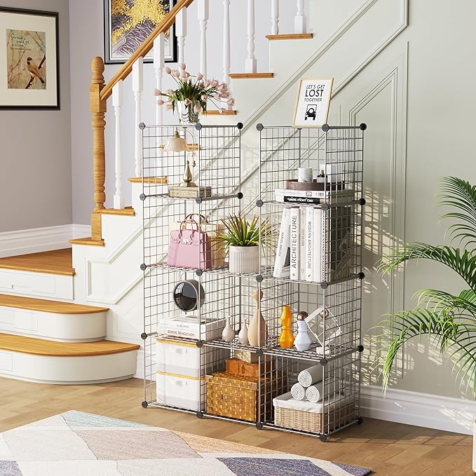 C&AHOME Wire Cube Storage, 12 - Cube Organizer Metal C Grids, Modular Shelves Units, Closet Organizer, Ideal for Home, Office, Living Room, 36.6”L x 12.4”W 48.4”H, Silver Gray UWCS3012G