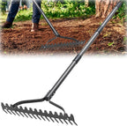 Garden Rake Heavy Duty, 17 Tines Metal Bow Rake with 49" Adjustable Handle, Landscape Yard Rakes for Lawns Leveling Loosening Soil, Spreading Mulch, Clearing Leaves Weeds Lawn Care Tool Thatch Rake