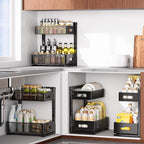 Under Sink Organizer 2 Tier, Adjustable Height Under Sink Organizers and Storage, Smooth & Silent Sliding Out Metal Drawer for Kitchen Bathroom Pantry Cabinet Closet