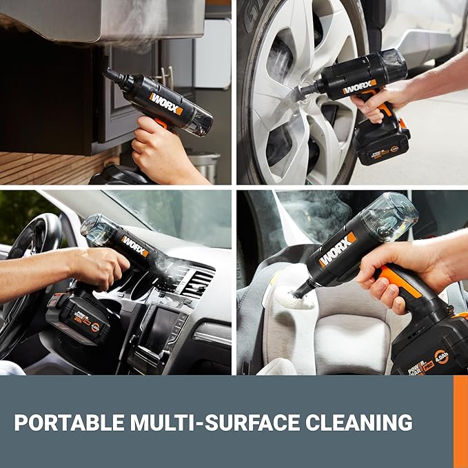 Worx 20V SteamStorm Cordless Handheld Steam Cleaner w/Accessories, Steamer for Cleaning 220°F 8-Second Preheat, Lightweight Portable Steamer for Home Car – Battery & Charger Included