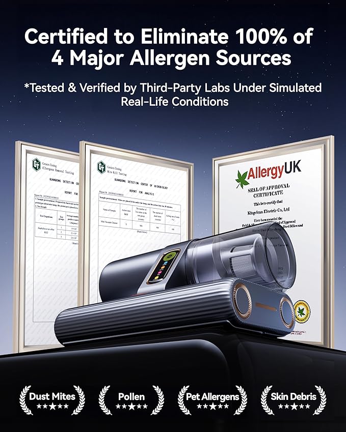 PureMatt Pro 35Kpa Max Suction AI Mattress Vacuum [100% Allergen, Dust Mite & Pet Hair Removal] Bed Vacuum Cleaner with UV Lights, Ultrasonic, HEPA Filter & Sensor, for Bed, Couch, Sofa, Corded, Gray