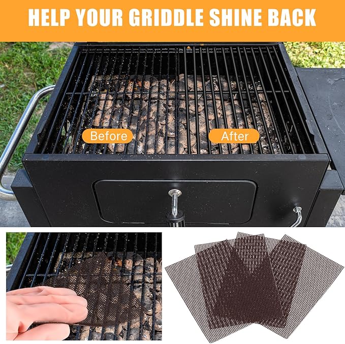 500 Pack Griddle 4x5.5'' Screen Grill Cleaning Screens Pre-treated Abrasive Mesh Pads for Flat Top Stainless Steel Griddle Cleaning Accessories Bundle