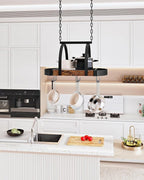 CHOEZON Hanging Pot Rack, Pot Hanger for Kitchen, Ceiling Mounted Pot Holder, Cookware Organizer with 9 S-Shaped Hooks, for Pot, Pan Storage, Space-Saving, Rustic Brown and Black TPR07BF