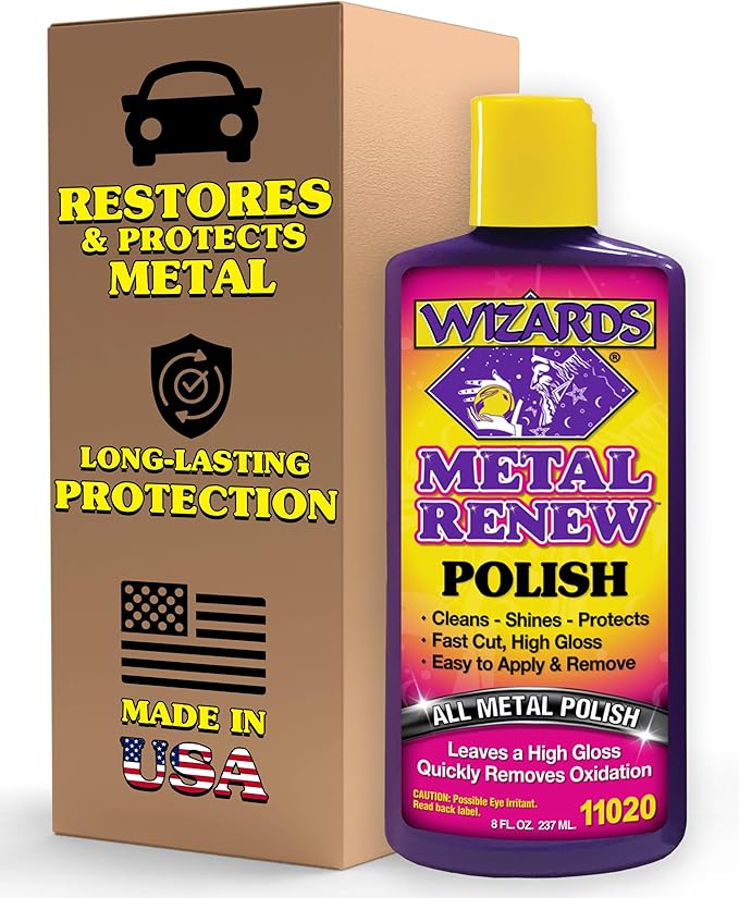 Wizards Metal Polish Cream Metal Renew - Cleans, Shines and Protects All Metals - Cream Fast-Cut Polish and Stainless Steel Cleaner - High Gloss Metal Polish - 8 oz