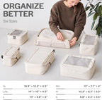 Compression Packing Cubes for Travel - Luggage Organizer Bags - Double Zipper Packing Cubes for Suitcases (6-Pack, Beige)