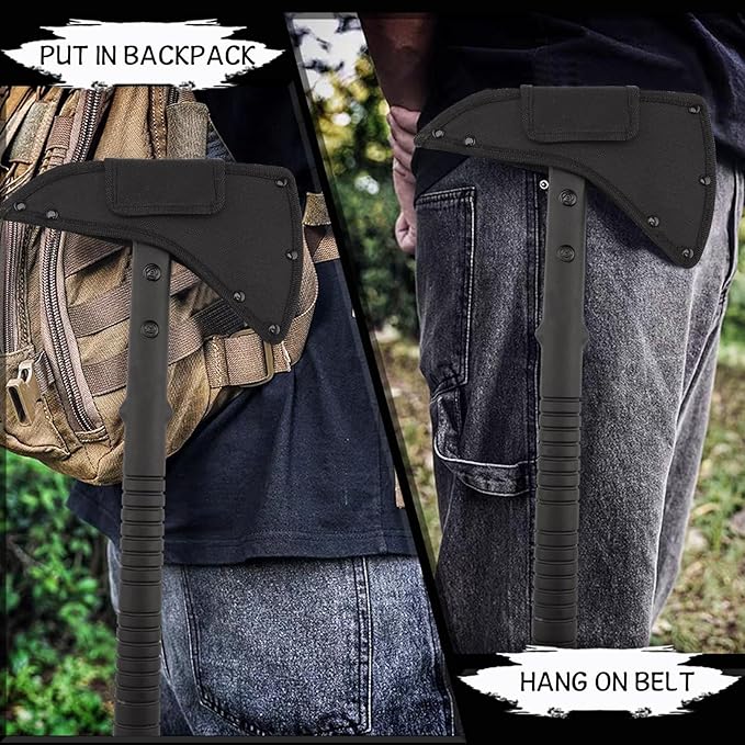 Tactical Hatchet,Black Stainless Steel Camping Hatchet Axe with Nylon Sheath,Tactical Axe with Bottle Opener,Hex Wrenches,for Outdoor Splitting Wood,Hunting Survival