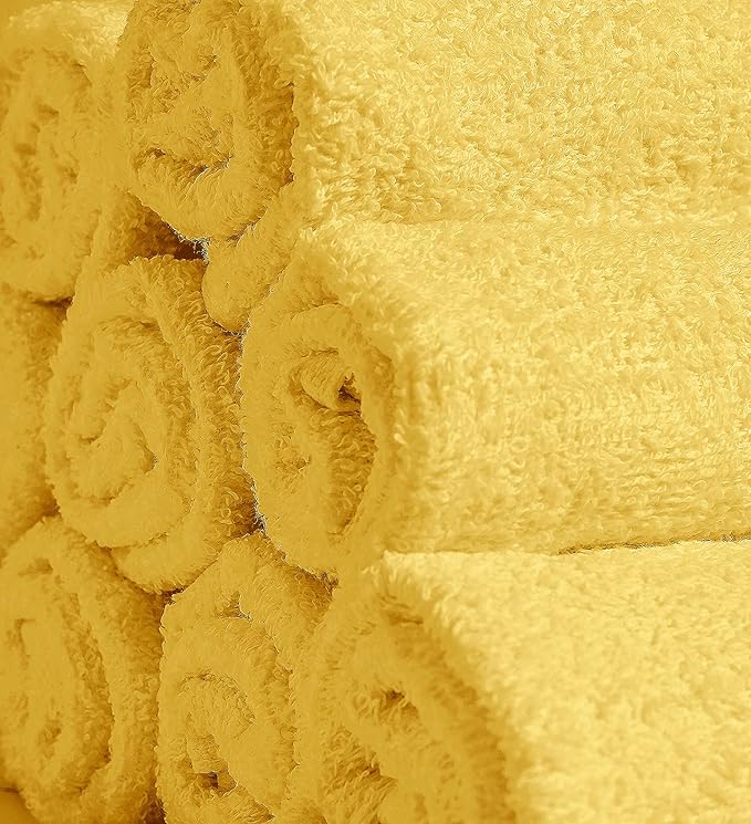 Softolle 100% Cotton Washcloths 24 Pack (12x12 Inches) Soft, Highly Absorbent Washcloth, Face Towels, Wash Cloths for Face, Ring Spun, Bulk Pack (Yellow)