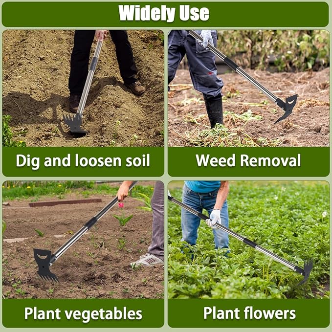 Weed Puller Tool, 78" Manual Weeder Remover Tool, 2 in 1 Stand Up Rake for Garden