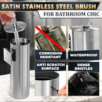 Silver Modern Toilet Brush and Holder Set with Wall Mount - Stainless Steel Toilet Brush with Holder - Removable Inner Bowl, Shiny Design, Splash Protection & Dense Bristles for Bathroom Cleaning