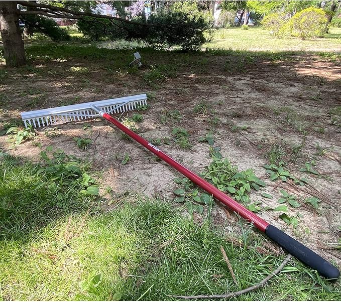 KYLIN Landscape Rake Heavy Duty with 36Tines 36Inch Wide Aluminum Head 60Inch Handle, Large Leaf Rake Tool for Loosening Soil, Lawn Care, Weeding Lake, Garden, Pond, Beach Landscaping