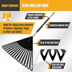 True Temper 20212011 Clog Free Leaf Rake with Hardwood/Steel Handle, 30 in. for Leaves, Grass, Clippings, Twigs, Pine Needles, Acorns, Debris,Black