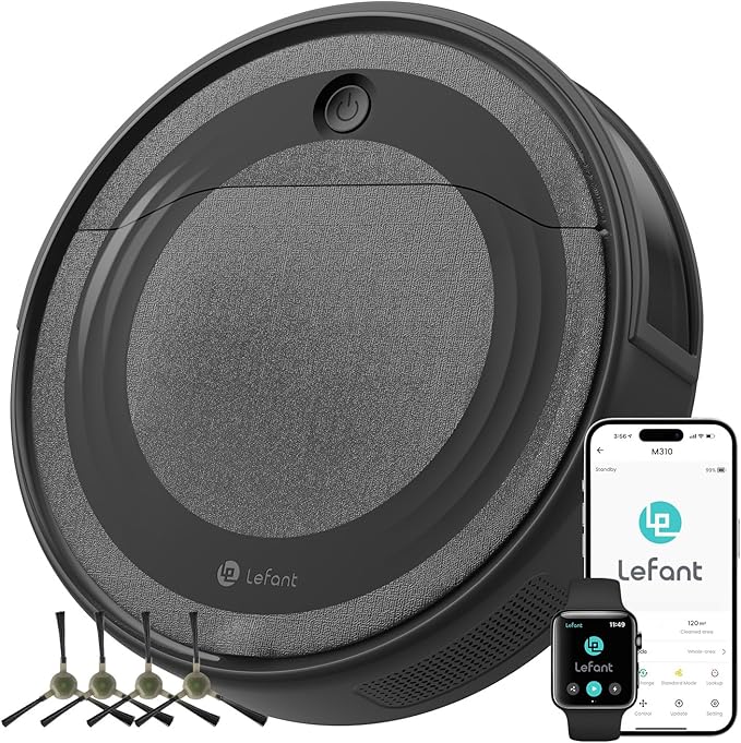 Lefant M310 Robot Vacuum Cleaner, 4500Pa Powerful Suction, PreciSense Obstacle Avoidance, Mini, Quite, 160 Mins Self-Charging Robotic Vacuums, App/Voice/Remote, Ideal for Pet Hair Hard Floors, Black