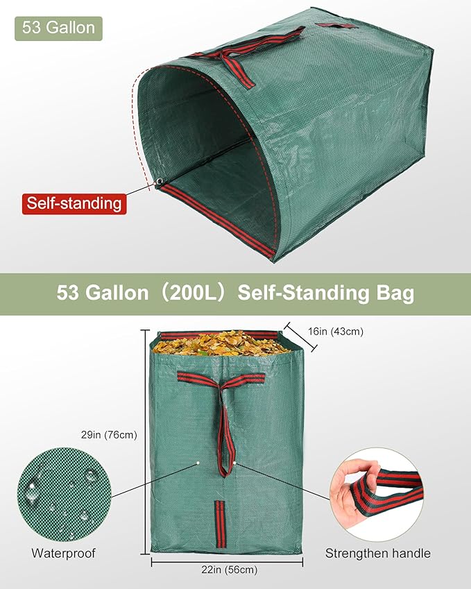 Leaf Rake Set: Adjustable Metal Leaf Rake with Expandable Head, 53 Gallon Reusable Collapsible Leaf Bag & Leaf Scoops Pick Up - Garden Leaf Collector Bag Holder Tools Lawn Yard Waste Cleaning