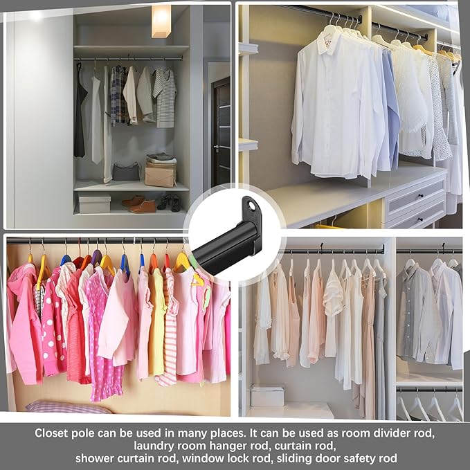 Tandefio Chrome Closet Rod 92 Inch with Oval Closet Rod 6 End Supports for Laundry Room Hanging Clothes Waterproof Shower for Curtains(Black,2 Sets)