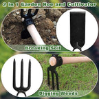 SPEEDWOX Hoe and Cultivator Hand Tiller Hoe Cultivator 2 in 1 Hand Garden Tools with Wooden Handle Sturdy 3 Claw Tiller Carbon Steel Heavy Duty for Loosening Soil, Weeding, Cultivating and Digging