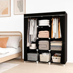 Portable Closet, 51 Inch Wardrobe Closet for Hanging Clothes with 2 Hanging Rods, 8 Storage Organizer Shelves for Bedroom, Durable and Easy to Assemble, Black