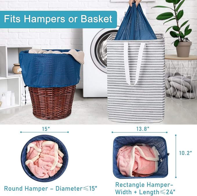 Polecasa Diamond Mesh Laundry Bags, 24 x 36 inches Heavy Duty Mesh Laundry Bag with ID Tag and Drawstring Closure, Large Laundry Hamper Liner, Washable Laundry Bag for Travel, Sports, Dorms (Blue)