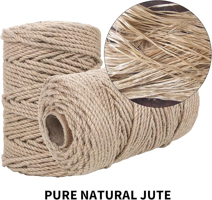 Natural Jute Rope 4mm x109 Yard 3 Strand, ZUEXT Handmade Jute Twine String,Burlap Hemp Rope for Artworks Gardening Bundling Camping DIY Crafting Knitting Plant Hanger Gift Wrapping Decor(100m)