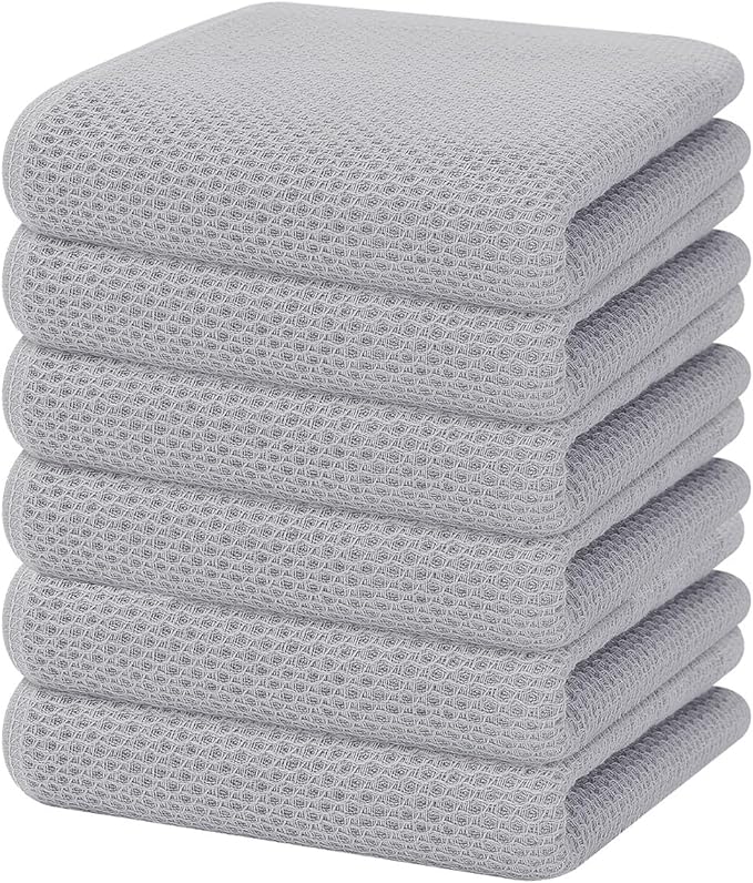 Homaxy 100% Cotton Waffle Weave Kitchen Dish Towels, Ultra Soft Absorbent Quick Drying Cleaning Towel, 13 x 28 Inches, 6-Pack, Light Gray