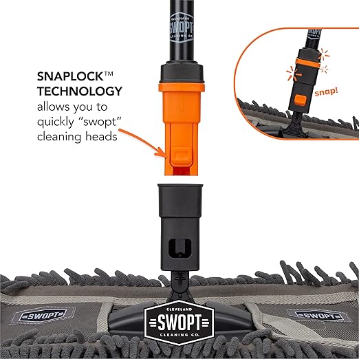 SWOPT 12” Microfiber Dust Mop Head w/Refill — Cleaning Head Interchangeable w/All SWOPT Cleaning Products for Efficient Cleaning & Storage — Mop Provides Lint-Free Cleaning for Wood, Laminate, Tile