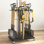 SOYEEZE Garden Tool Organizer with Lockable Wheels, Heavy Duty 3-Tier Yard Tower Tool Rack for Garage, Holds Up to 35 Long-Handled Tools, Garden Tool Cart with 12 Hooks for Tool Organization Storage
