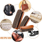 4 Pcs Horsehair Shine Shoes Brush Kit Polish Dauber Applicators Cleaning Leather Shoes Boots Care Brushes Suede Cleaner Brush with Microfiber Shoe Gloves(3 Pcs Shine Brush)