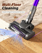 Cordless Vacuum Cleaner, 450W/45KPA Self-Standing Stick Vacuum, Lightweight Handheld Vacuum with LED Screen, Rechargeable Vacuum for Home, Hardwood, Carpets, Pet Hair, Car (Purple)