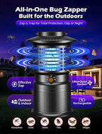 4-in-1 Mosquito Trap & Bug Zapper, Portable Rechargeable Fly Zappers with 10000mAh Battery, Bug Zapper Indoor with Silent Wind Suction, Auto On/Off Zapper Outdoor