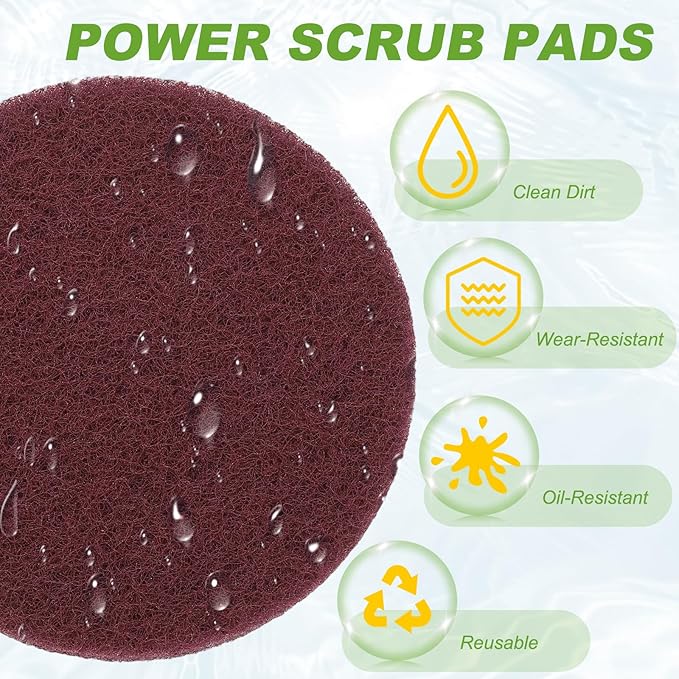 Power Scrub Pads, Scrubbing Pads 800 Grits Scouring Discs - Fitting for (Home Kitchen Cleaning - Drill Attachment - Scrubber Replacement) 6 Pcs & 5 Inch & Dark Red