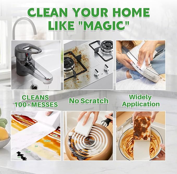 Magic Melamine Sponge Eraser, 12 Pack Disposable Magic Cleaning Erasers in Bulk, No Scratch & Super Absorbent, Multi-Functional Melamine Foam Sponges for Bathroom Window Shoes Kitchen