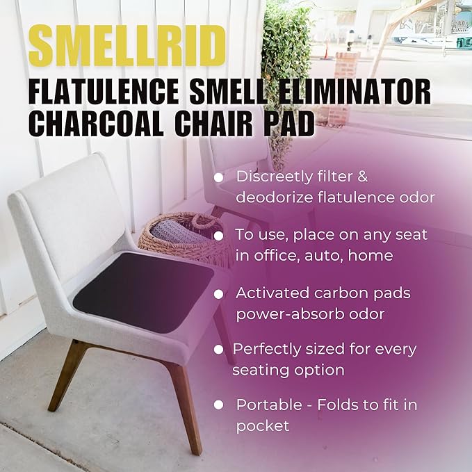 SmellRid Activated Carbon Chair Pad – 16” x 16” Flatulence Deodorizer Seat Cushion – Activated Charcoal Odor Absorber Seat Pad for Office Chair, Home Office Seating, Car Seats & Everyday Odor Control