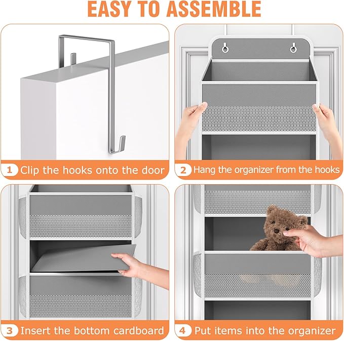 WISELIFE Over The Door Organizer - 5 Shelves Large Capacity Hanging Bedroom Storage Solution with Side Pockets for Dorm Bathroom Pantry Nursery and Baby Essentials Holds up to 40 Lbs (Grey)