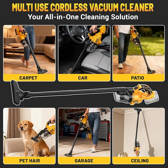 Cordless Vacuum Cleaner with 2x4.0A Battery&Quick Charger | 50kPa 125AW Strong Suction | 5 HEPA Filters | 4-in-1 Nozzle | 65CFM Powerful Brushless Handheld Vaccum for Home, Car, Pet