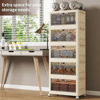 5 Tier - 48QT Storage Bins with Lids, Collapsible Storage Bins with Doors and Wheels, Plastic Storage Cabinet for Easy Storage and Organization for Living Room, Office