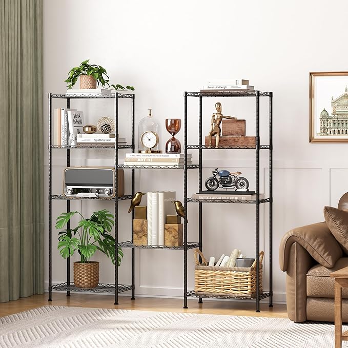 HOMEFORT 5-Shelving Unit, Adjustable Wire Shelving, Metal Wire Shelf Rack Organizer for Kitchen, Pantry, Closet, Bathroom, Laundry, Black,21" W x 11" D x 59" H