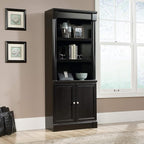 Sauder Palladia Library with Doors/Book Shelf, L: 29.37" x W: 13.90" x H: 71.85", Wind Oak