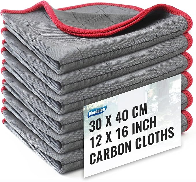 Microfiber Cleaning Cloth Lint Free Glass Cleaner Window Polishing Streak Free Miracle Easy Clean Rag Reusable for Mirror Kitchen Dish Auto Detailing, Pack of 6, 16"x12", Grey-red