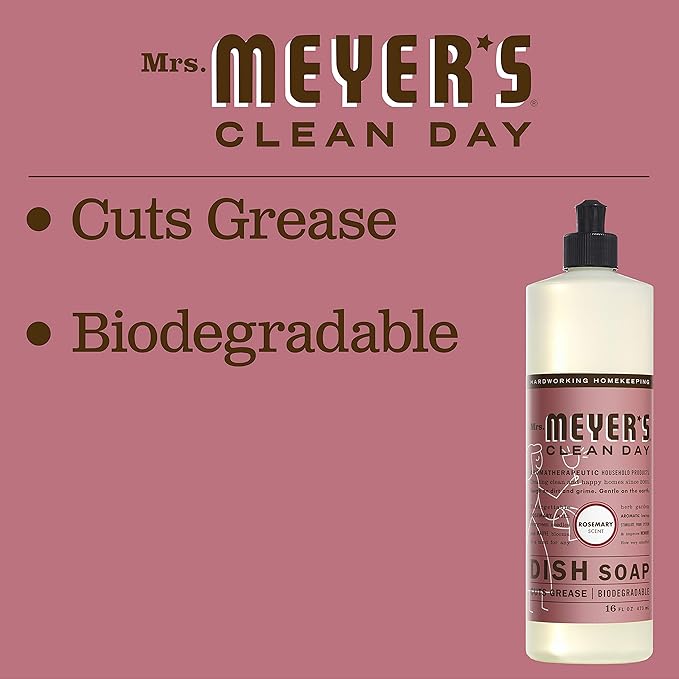 MRS. MEYER'S CLEAN DAY Liquid Dish Soap, Rosemary Scent, 16 ounce (Pack of 6)
