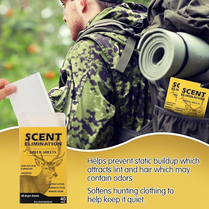 4 Packs 160 Sheet Scent Elimination Dryer Sheets for Hunting Scent Free Dryer Sheets Hunting Fabric Softener for All Fabrics Clothes