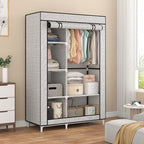 Calmootey Portable Closet Organizers, Clothing Storage, Wardrobe with 6 Shelves and Hanging Rod, Non-Woven Fabric Cover with 4 Side Pockets, Ash Grey