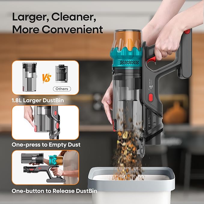 ElecKeys Cordless Vacuum Cleaner, Upgraded 580W 48KPA 65Mins Vacuum Cleaners for Home, Stick Vacuum with Self-Standing and Touch Screen, Anti-Tangled Handheld Vacuum for Pet Hair, Floors, Carpets, K10