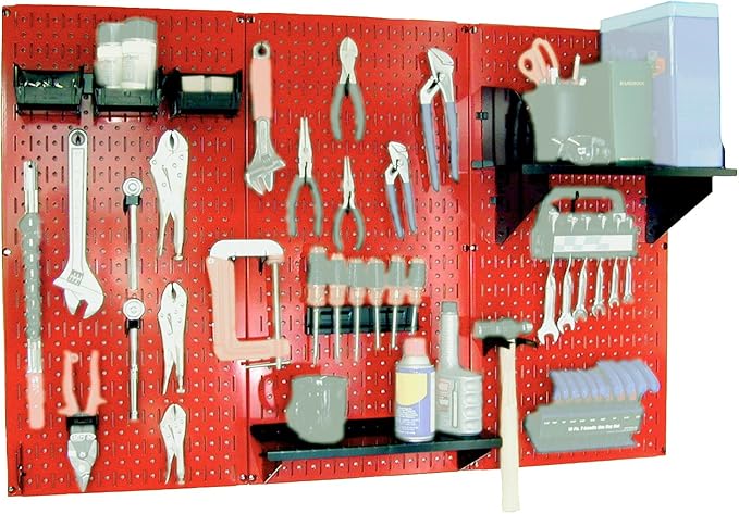 Wall Control 30-WRK-400RB Standard Workbench Metal Pegboard Tool Organizer,Red/Black