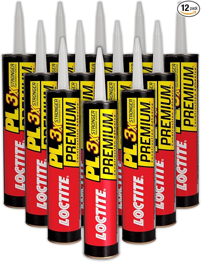 Loctite PL Premium Polyurethane Construction Adhesive, 10 fl oz Cartridge, 12 Pack - Versatile Construction Glue for Wood, Concrete, Stone, Metal & More
