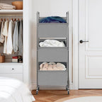 STO STO 3-Tier Vertical Rolling Laundry Hamper with Removable Bags, 120L Stackable Laundry Sorter Basket, Clothes Hamper with Wheels for Small Spaces, Closet, Bedroom, Bathroom, Laundry Room, Gray