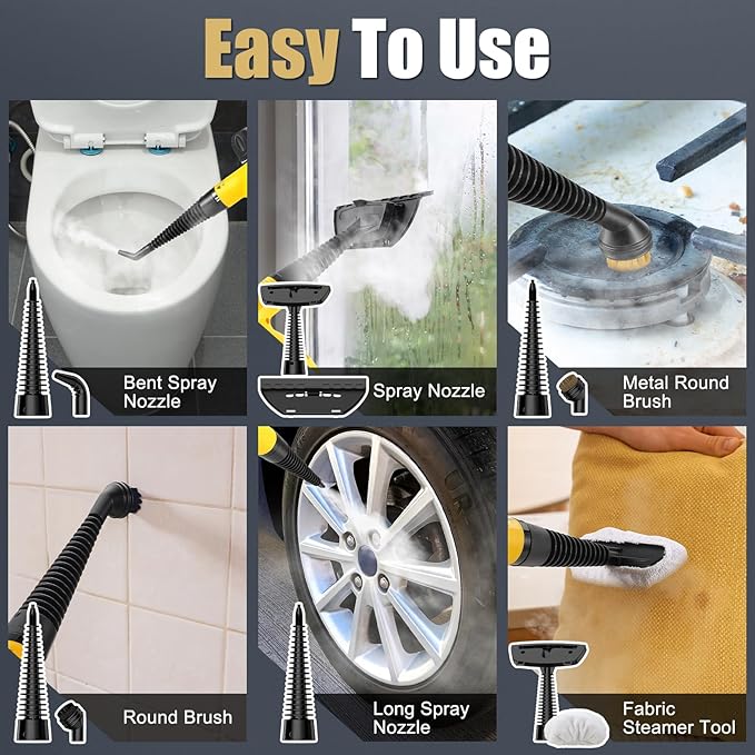 Pressurized Handheld Steam Cleaner -1050W Powerful Steamer for Grout, Oven Grease & Bathroom Mold with 10 Attachments | 3-5Min Heat-Up, 15oz (450mL) Tank | 221°F Heating Temperature