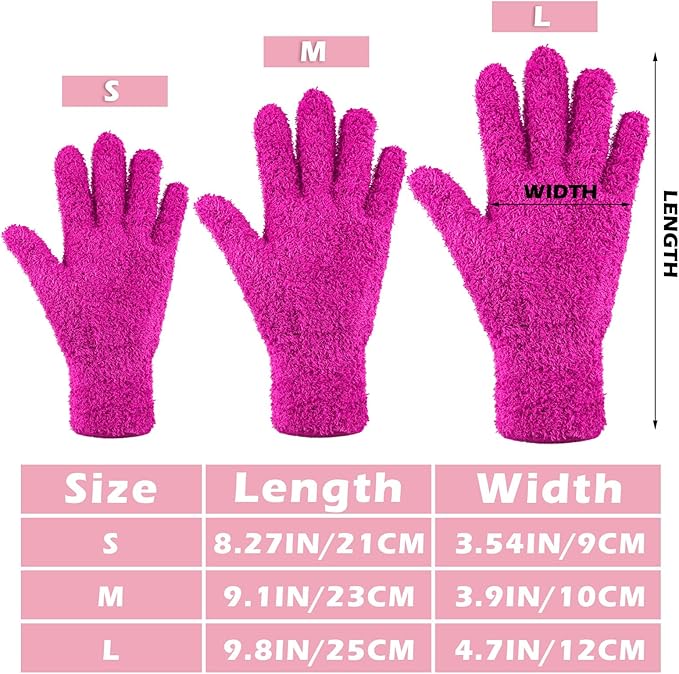 Patelai 3 Pairs Microfiber Plant Dusting Gloves Leaf Cleaning Gloves for Indoor Plants, Blinds, Furniture, House (Purple,Blue,Rose Red,Small)